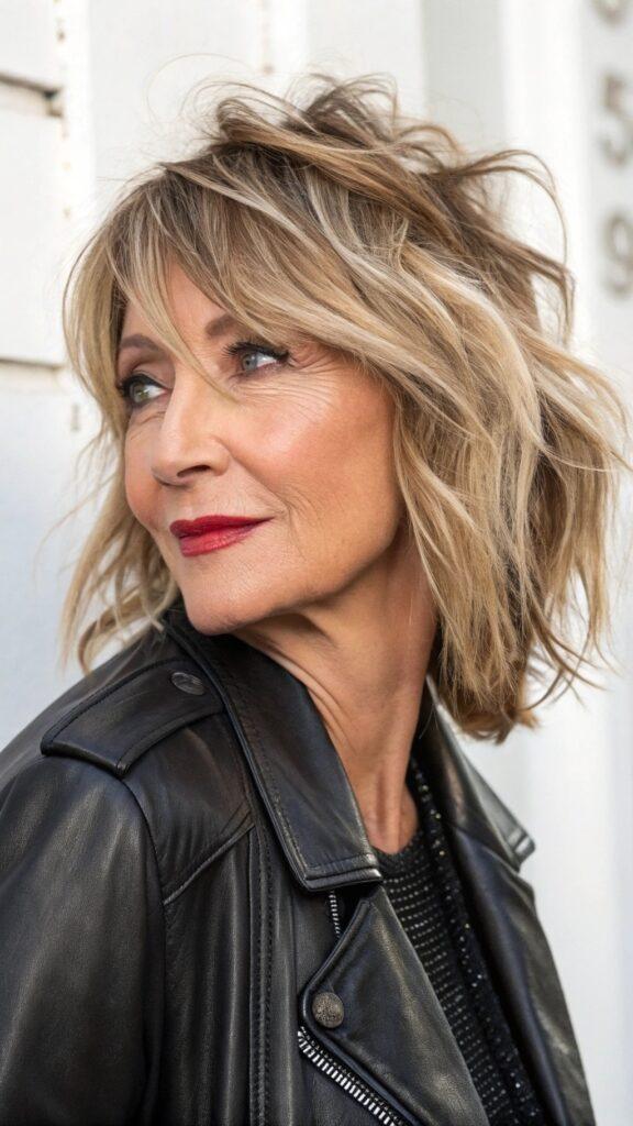 Textured Lob with Side-Swept Bangs